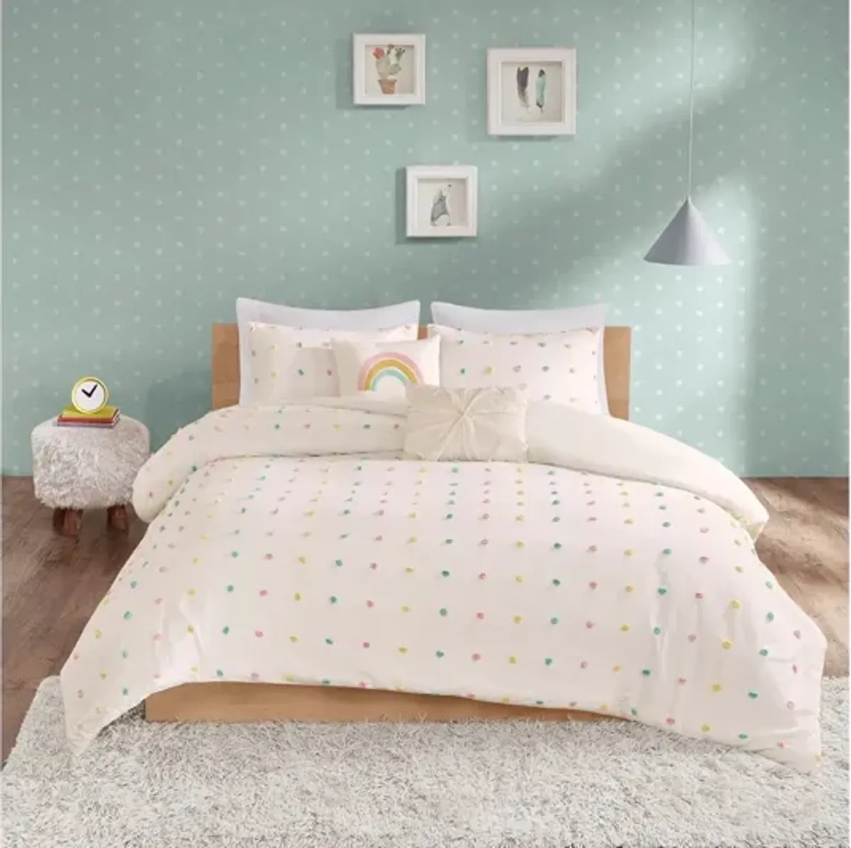 Callie Cotton Jacquard Pom Pom Twin Comforter Set in Multi