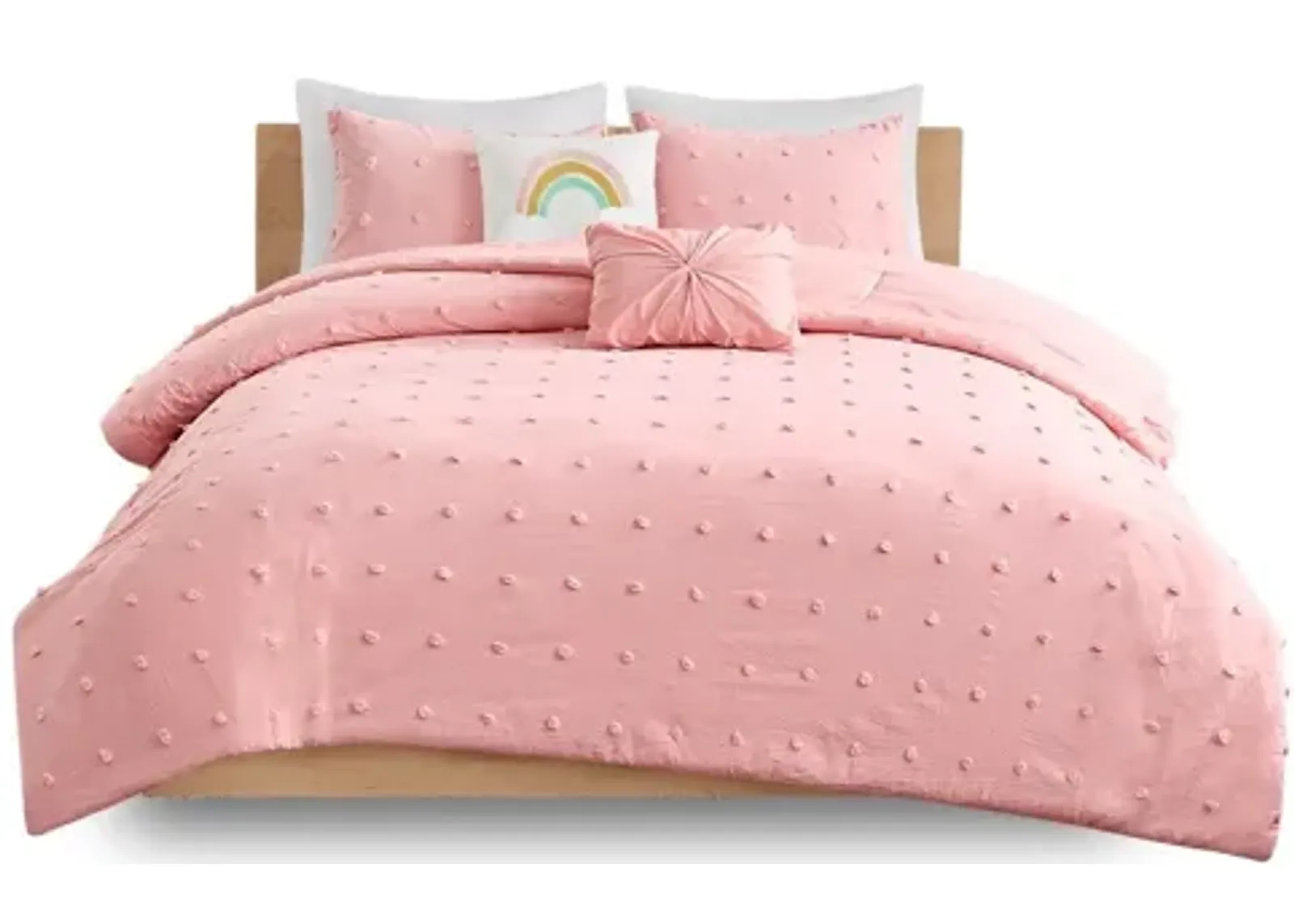 Callie Cotton Jacquard Pom Pom Twin Comforter Set in Pink