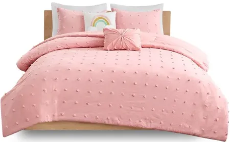Callie Cotton Jacquard Pom Pom Twin Comforter Set in Pink