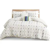 Callie Cotton Jacquard Pom Pom Full Comforter Set in Green/Navy
