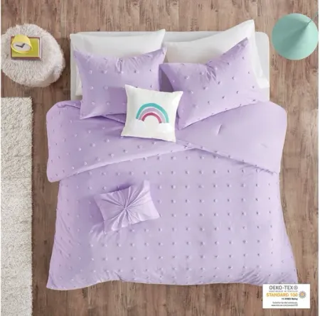 Callie Cotton Jacquard Pom Pom Full Comforter Set in Lavender