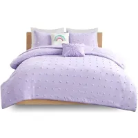 Callie Cotton Jacquard Pom Pom Full Comforter Set in Lavender