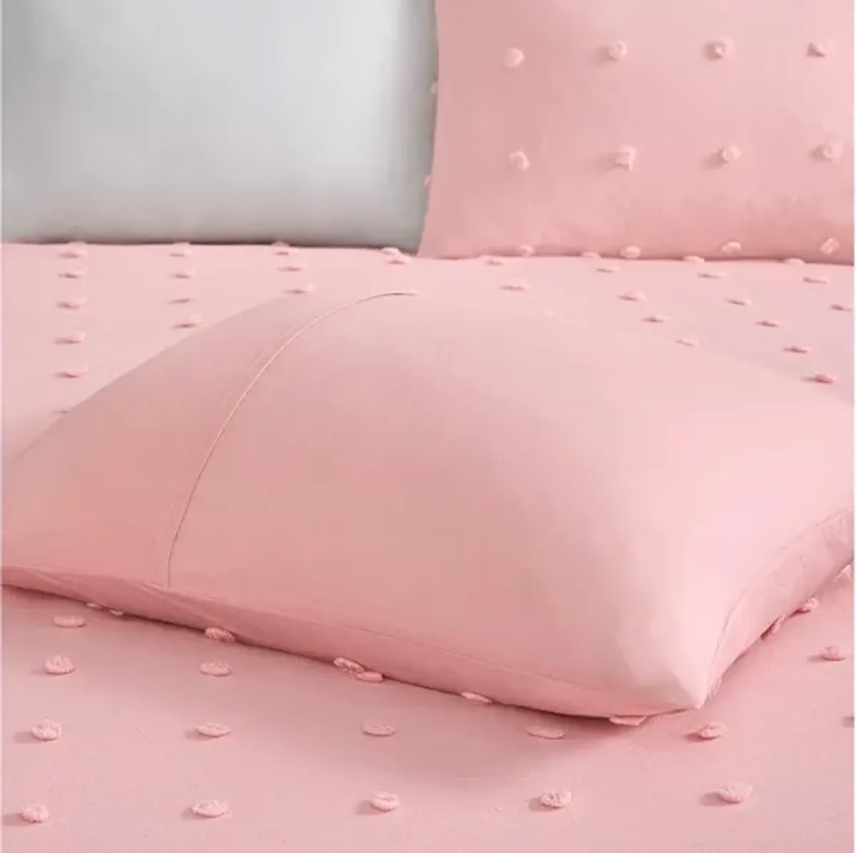 Callie Cotton Jacquard Pom Pom Full Comforter Set in Pink