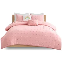 Callie Cotton Jacquard Pom Pom Full Comforter Set in Pink