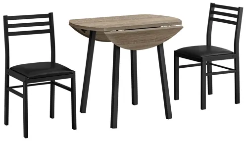 Dining Set - 3Pcs Set / Dark Taupe Top / Black Metal