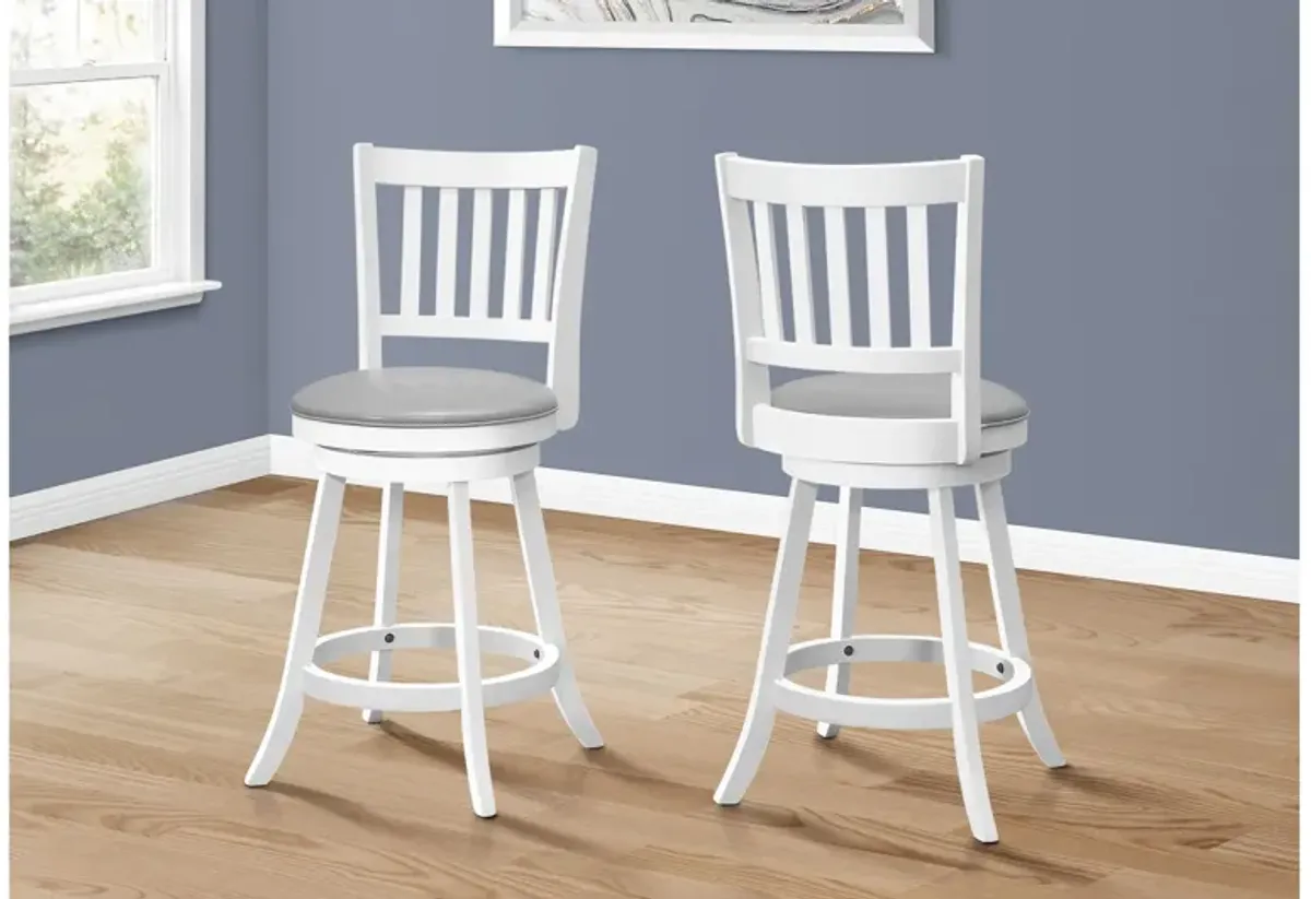 Set of 2 White Slat-Back Swivel Counter Stools