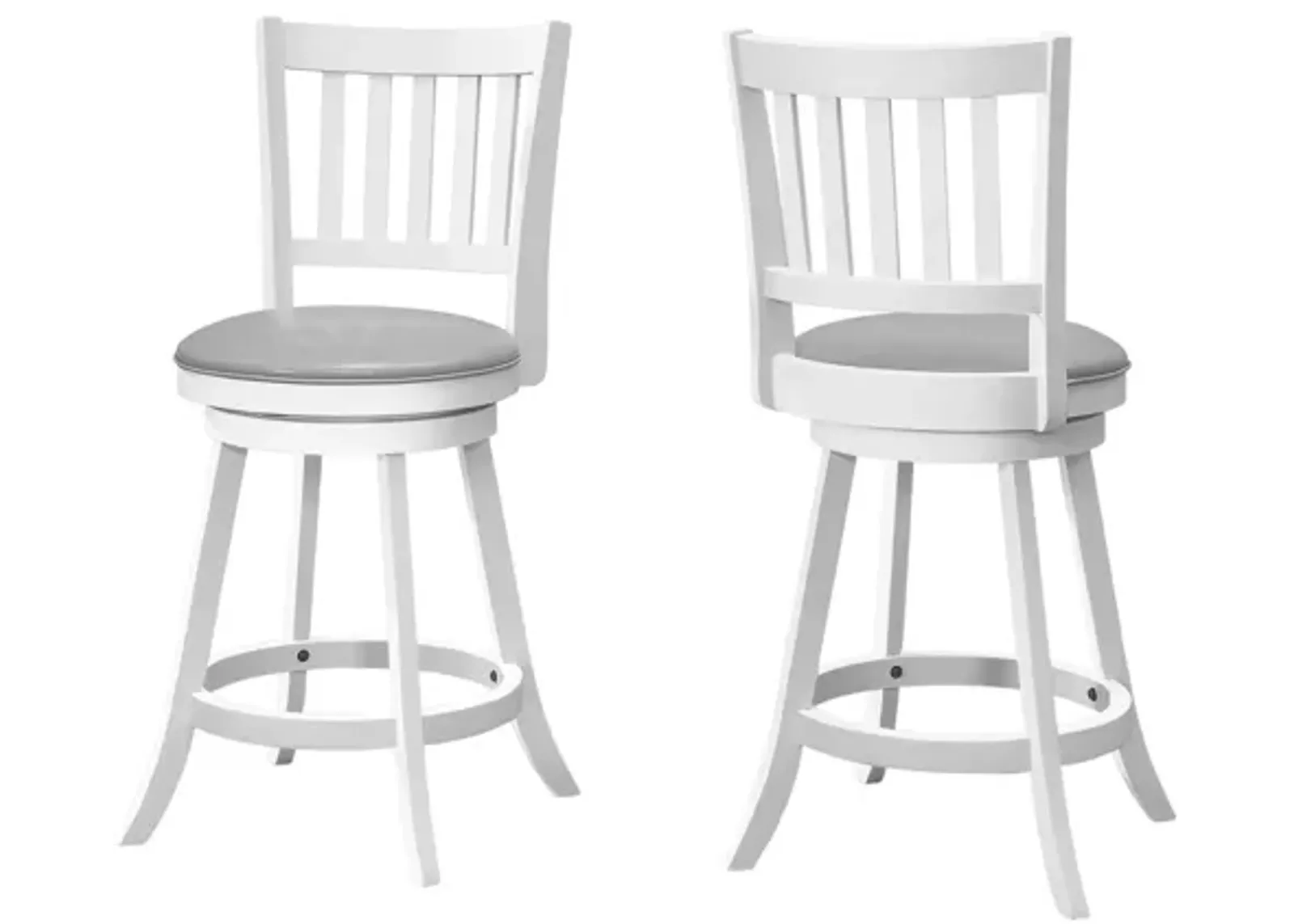 Set of 2 White Slat-Back Swivel Counter Stools