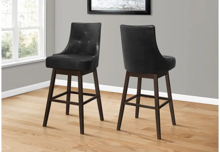 Black Leather-Look Swivel Barstool - Set of 2