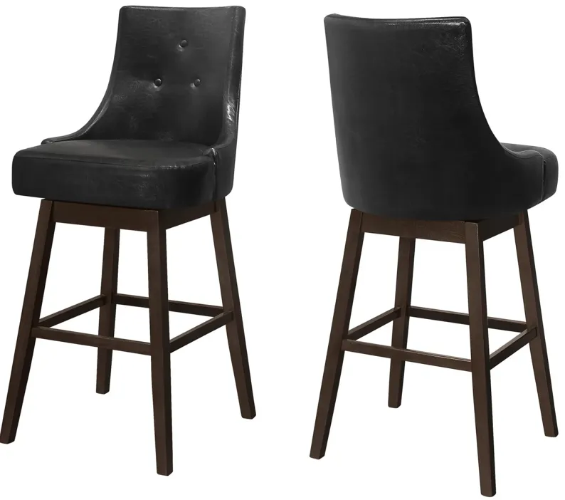 Black Leather-Look Swivel Barstool - Set of 2