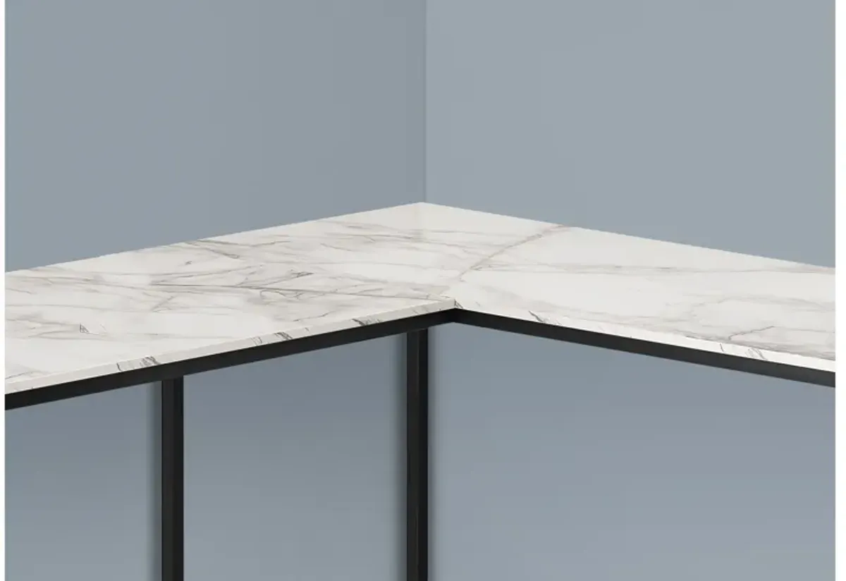 White Marble 58" Corner Computer Desk