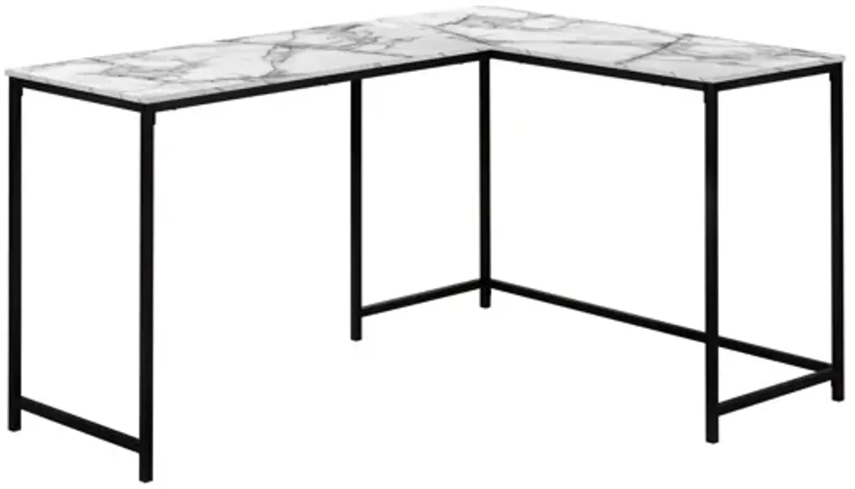 White Marble 58" Corner Computer Desk