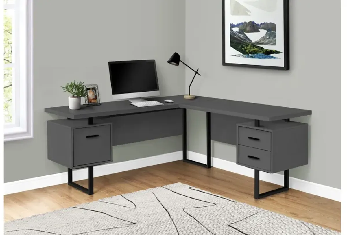 Computer Desk - 70"L / Modern Grey / Black Metal / L/R