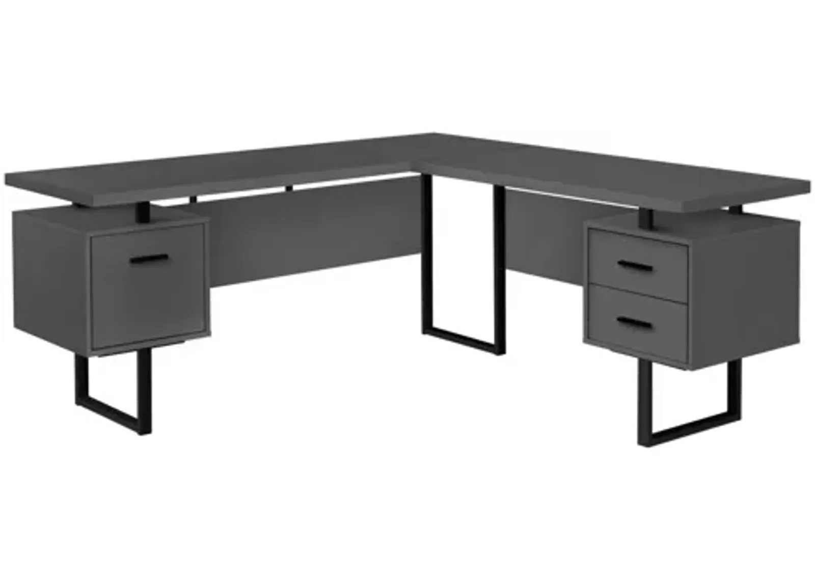 Computer Desk - 70"L / Modern Grey / Black Metal / L/R