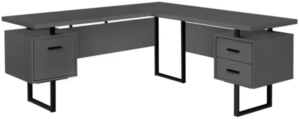 Computer Desk - 70"L / Modern Grey / Black Metal / L/R