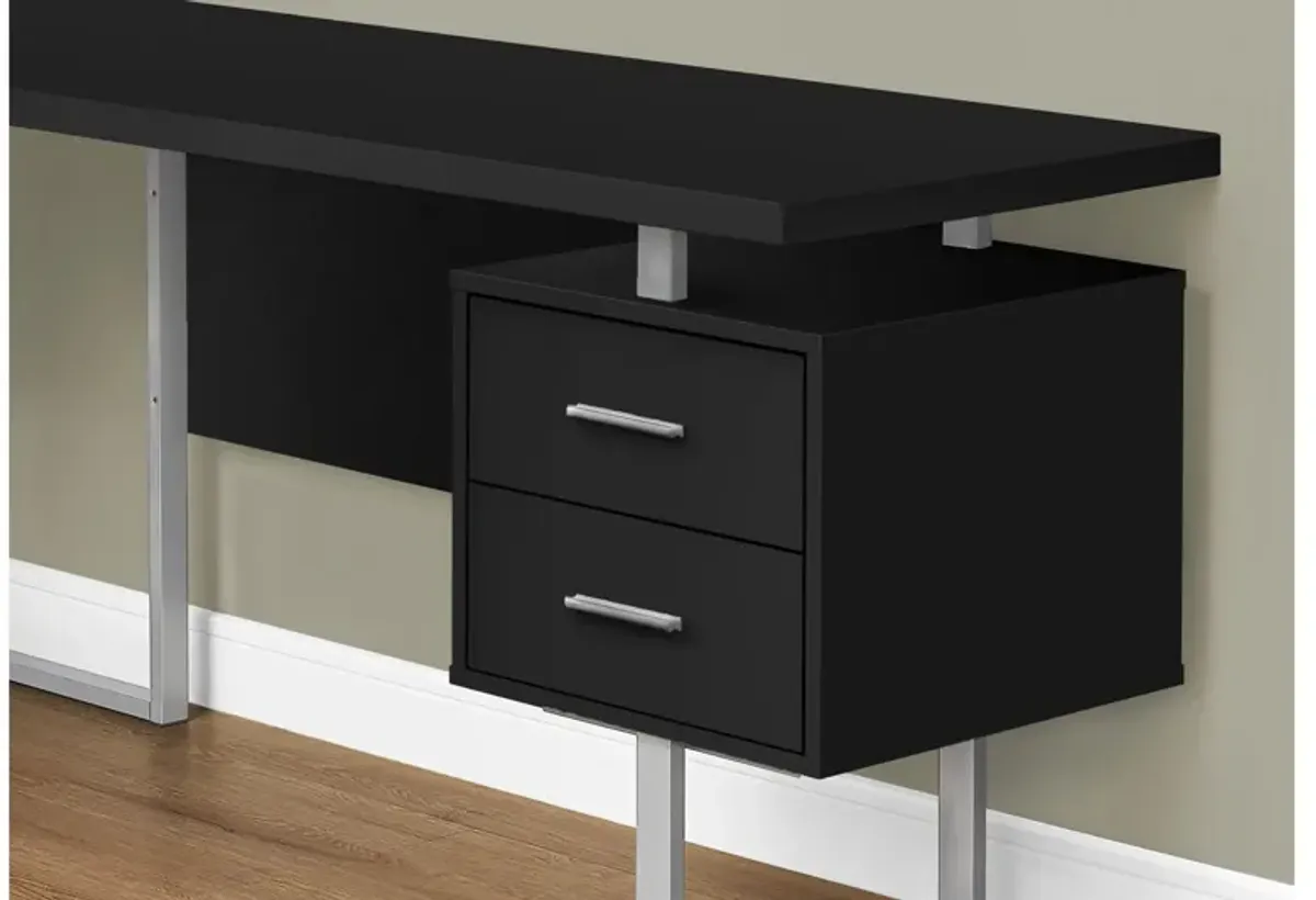 Computer Desk - 70"L / Black / Silver Metal / L/R Face