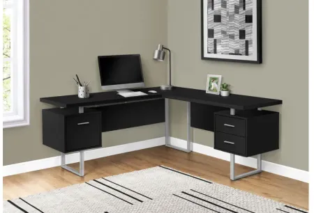 Computer Desk - 70"L / Black / Silver Metal / L/R Face