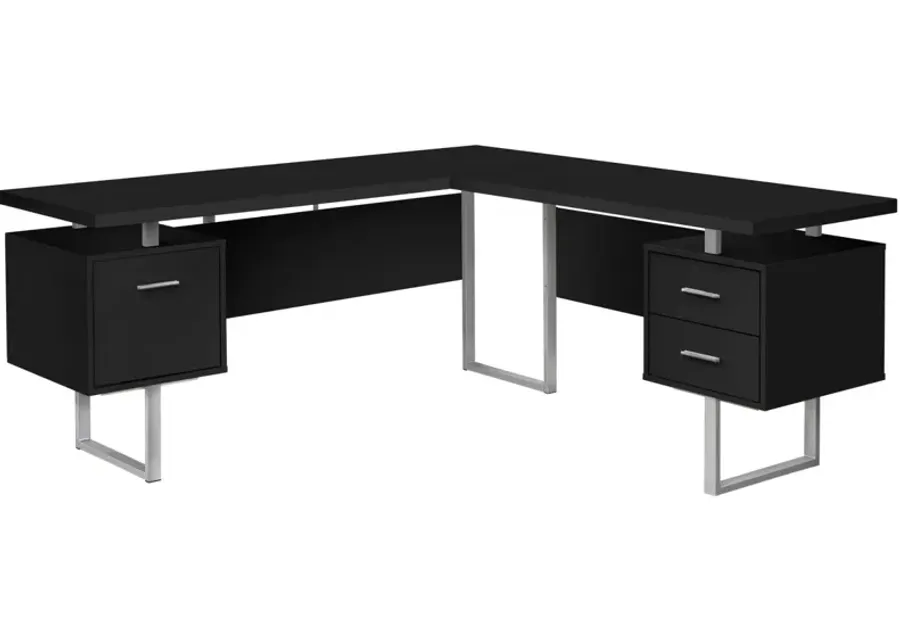 Computer Desk - 70"L / Black / Silver Metal / L/R Face