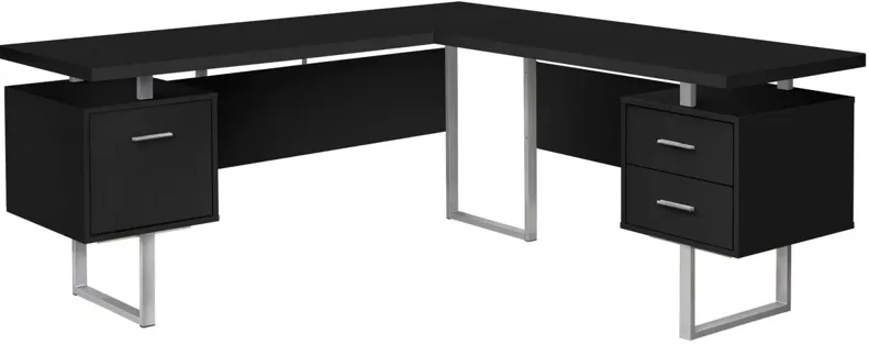 Computer Desk - 70"L / Black / Silver Metal / L/R Face