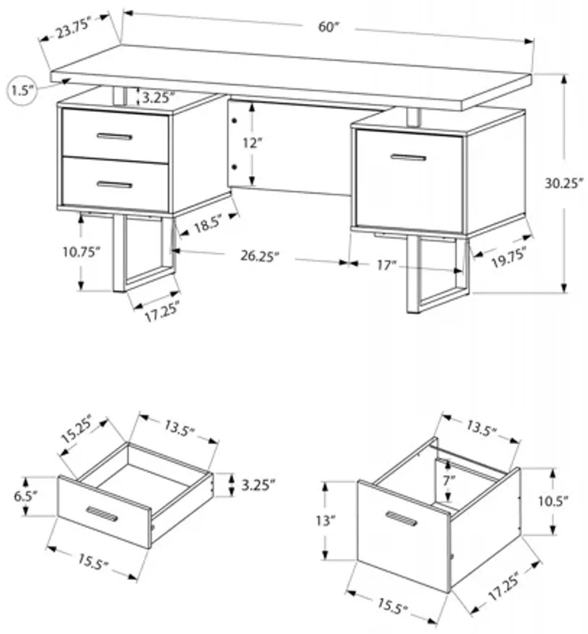 Computer Desk - 60"L / Walnut / Black Metal