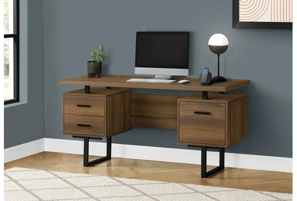 Computer Desk - 60"L / Walnut / Black Metal