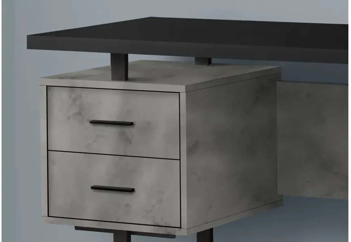 Computer Desk - 60"L/Black/Grey Concrete/ Black Metal