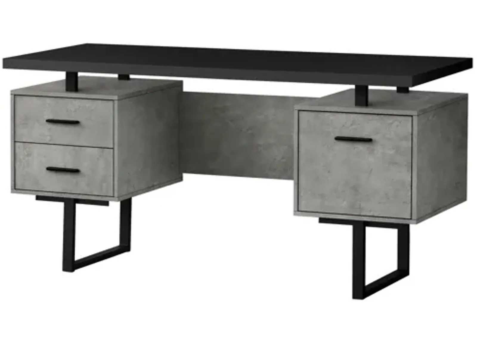 Computer Desk - 60"L/Black/Grey Concrete/ Black Metal