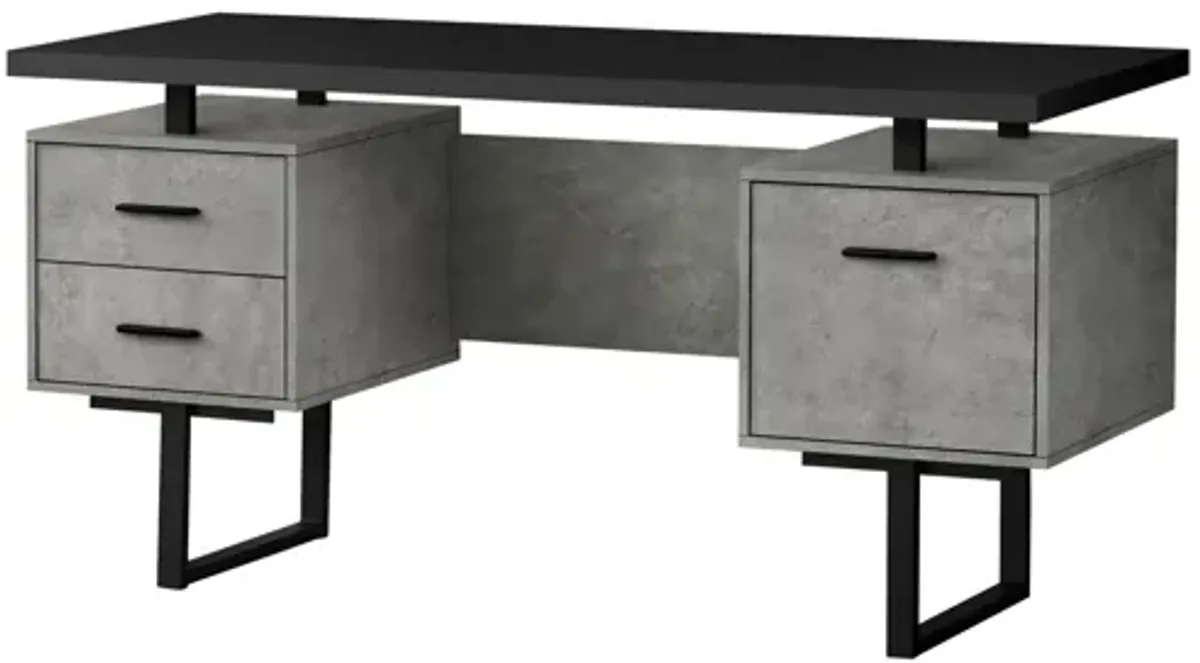 Computer Desk - 60"L/Black/Grey Concrete/ Black Metal