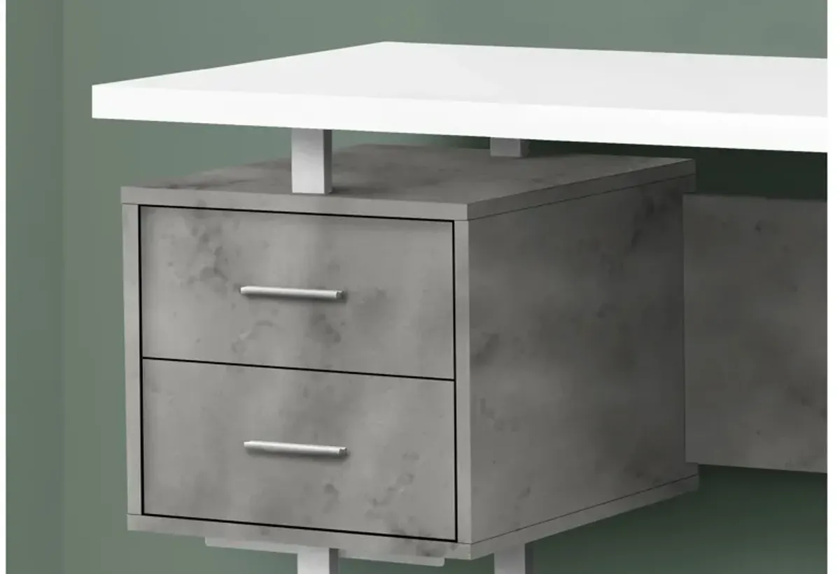 White/Grey Concrete 60" Computer Desk