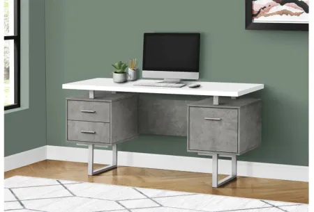 White/Grey Concrete 60" Computer Desk