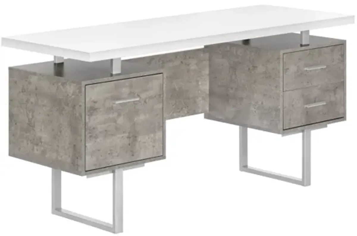 White/Grey Concrete 60" Computer Desk