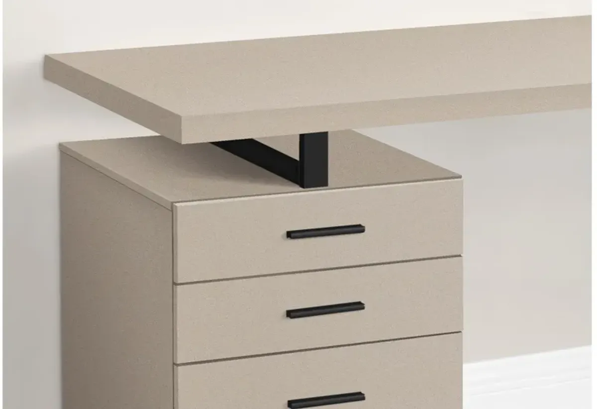 Modern Taupe Computer Desk with Drawers