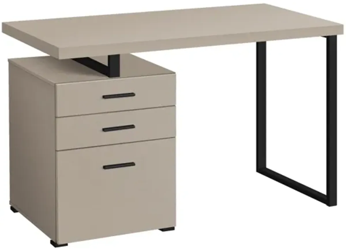 Modern Taupe Computer Desk with Drawers