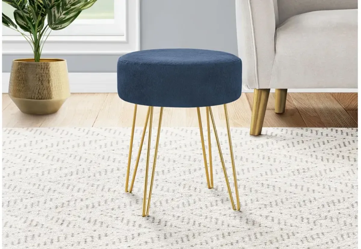 Ottoman - Blue Fabric / Gold Metal Legs