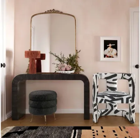Ada Velvet Chair in Black Brushstroke Pattern