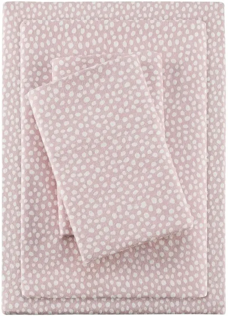 Cozy Flannel Blush Dots 100% Cotton Flannel Printed Queen Sheet Set