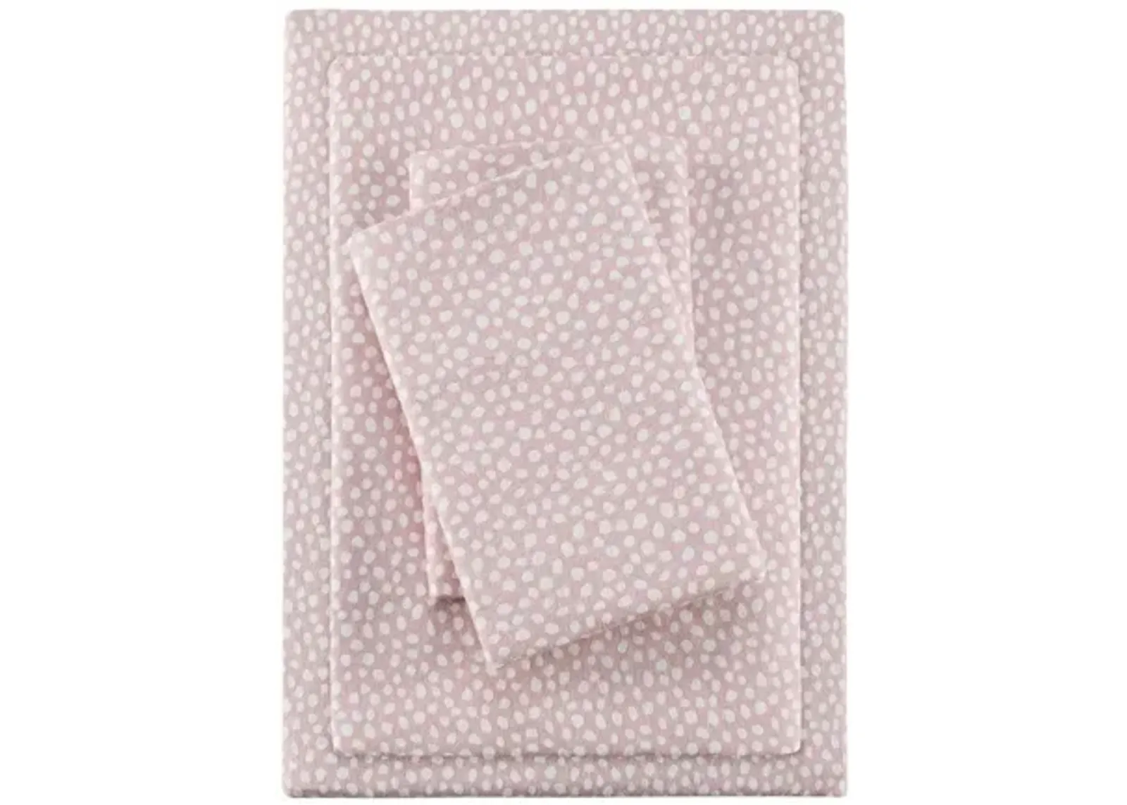 Cozy Flannel Blush Dots 100% Cotton Flannel Printed Queen Sheet Set