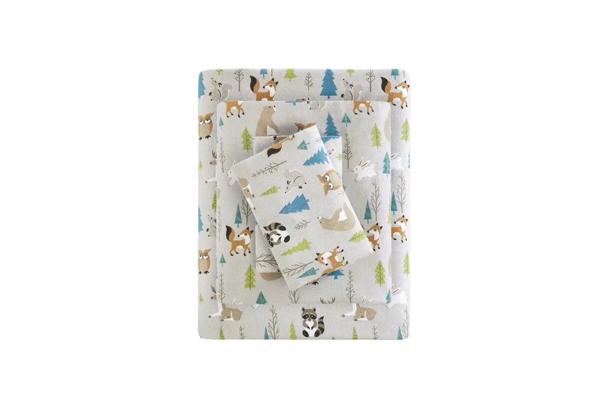 Cozy Flannel Grey Dogs 100% Cotton Flannel Printed King Sheet Set