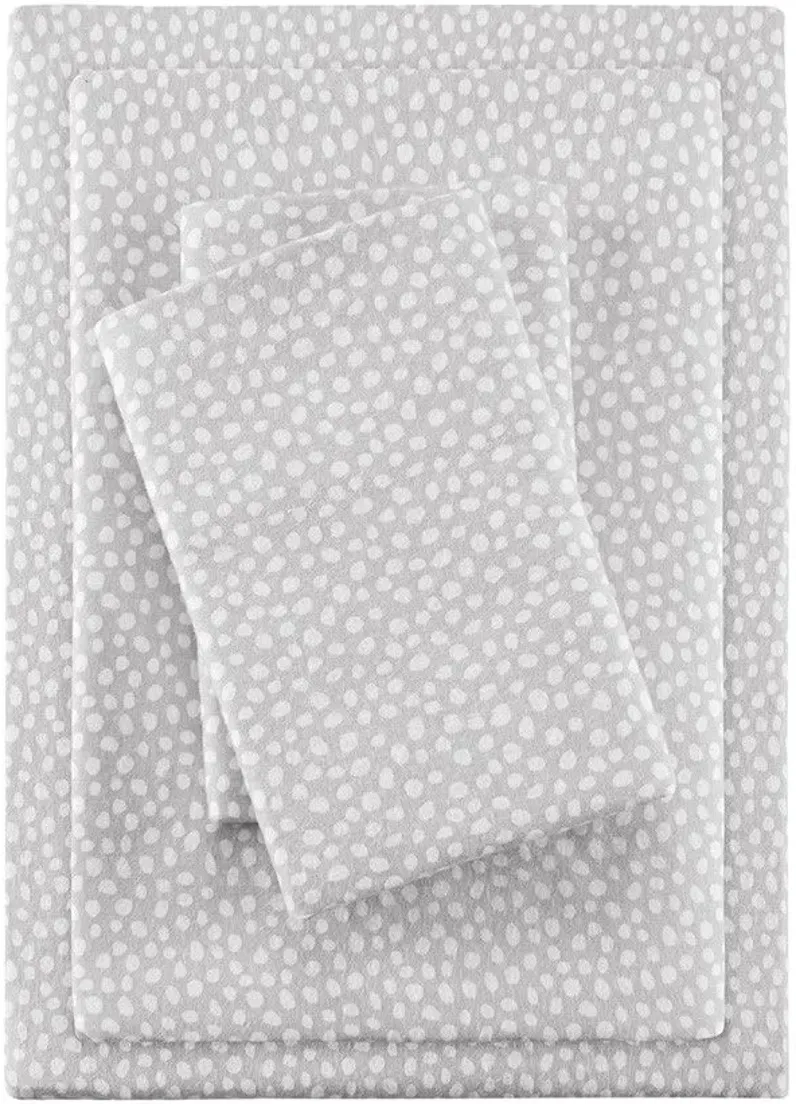 Cozy Flannel Grey Dots 100% Cotton Flannel Printed Twin Sheet Set