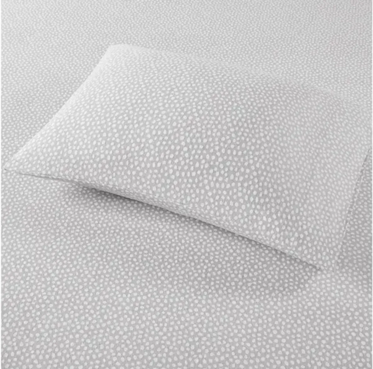 Cozy Flannel Grey Dots 100% Cotton Flannel Printed Queen Sheet Set