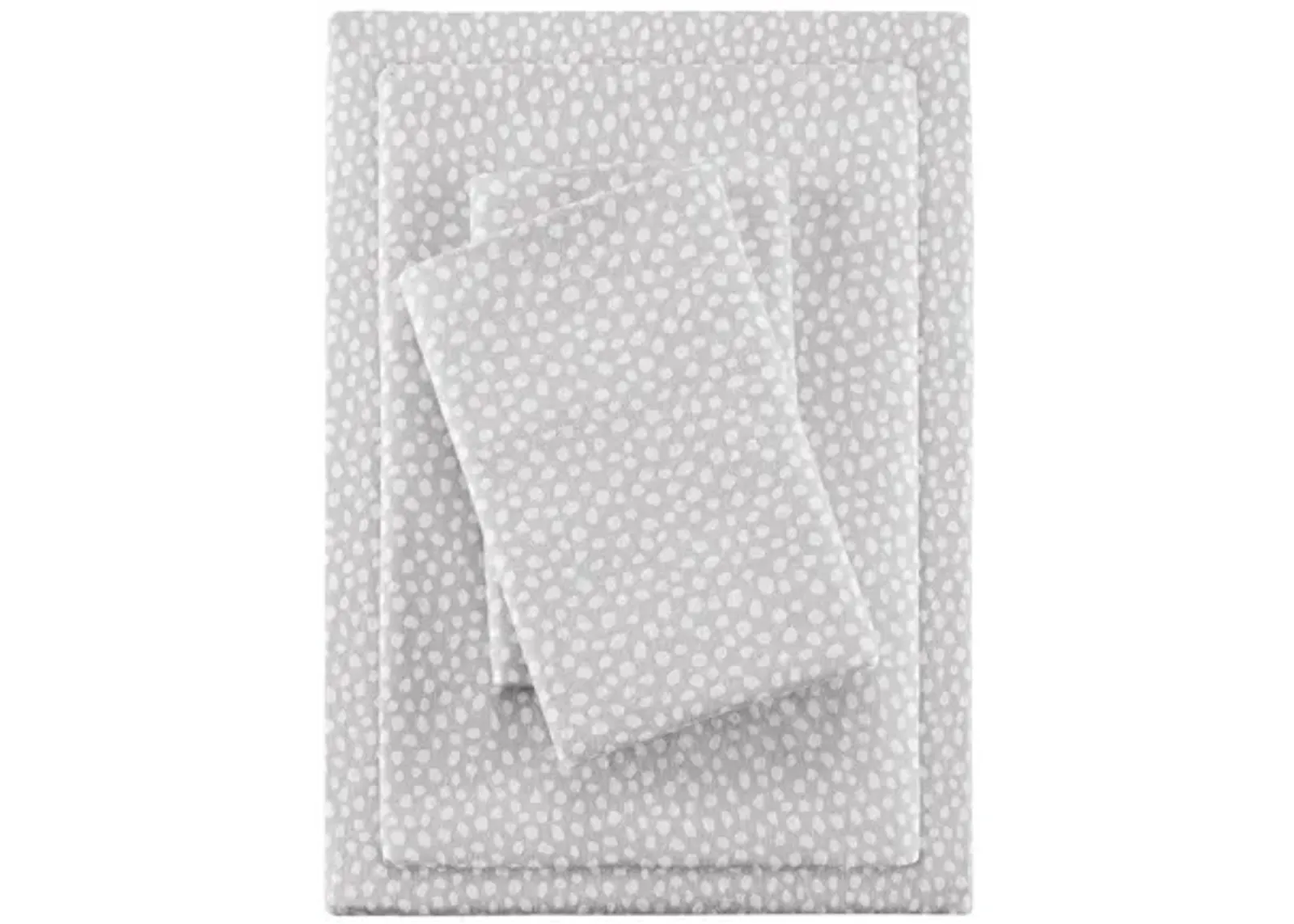 Cozy Flannel Grey Dots 100% Cotton Flannel Printed Queen Sheet Set