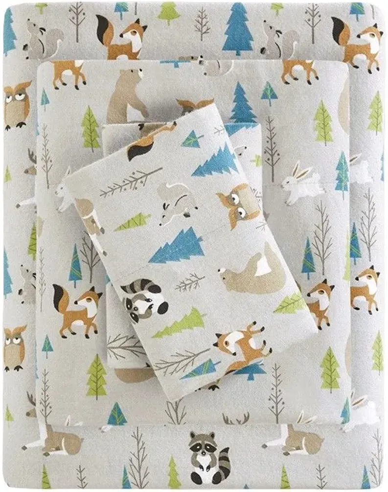 Cozy Flannel Forest Animals 100% Cotton Flannel Printed Full Sheet Set