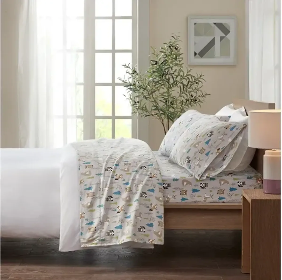 Cozy Flannel Forest Animals 100% Cotton Flannel Printed King Sheet Set