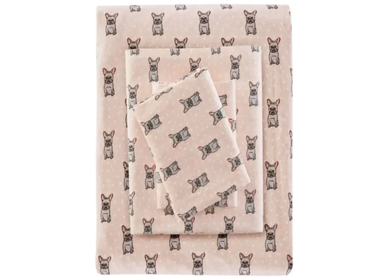 Cozy Flannel Pink French Bulldog 100% Cotton Flannel Printed Full Sheet Set