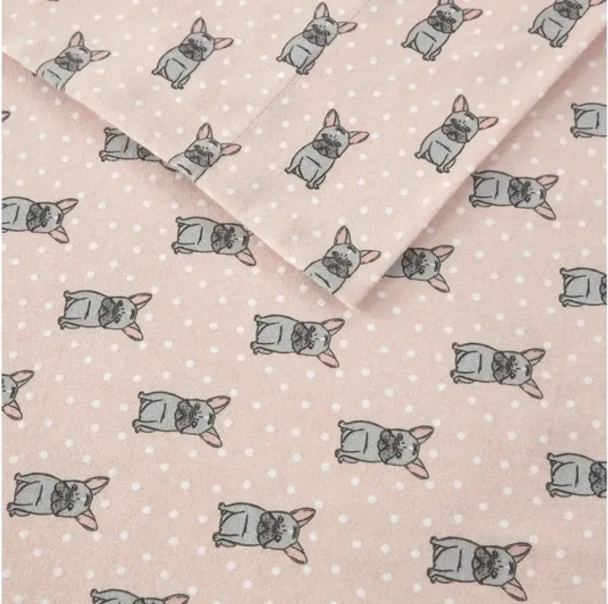 Cozy Flannel Pink French Bulldog 100% Cotton Flannel Printed Queen Sheet Set