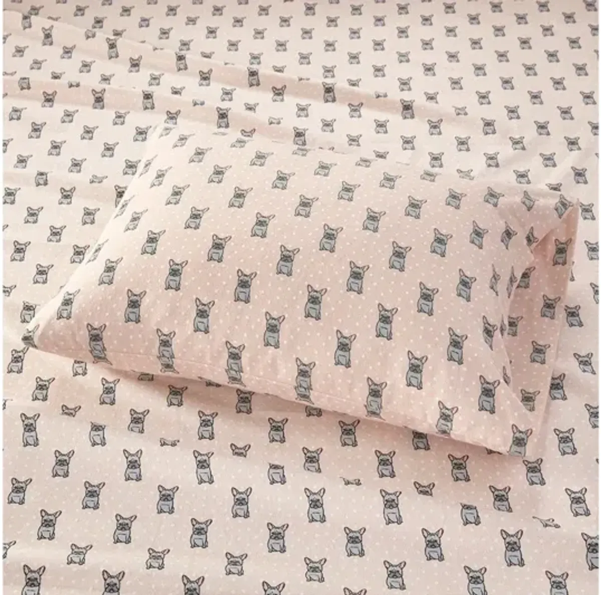 Cozy Flannel Pink French Bulldog 100% Cotton Flannel Printed Queen Sheet Set