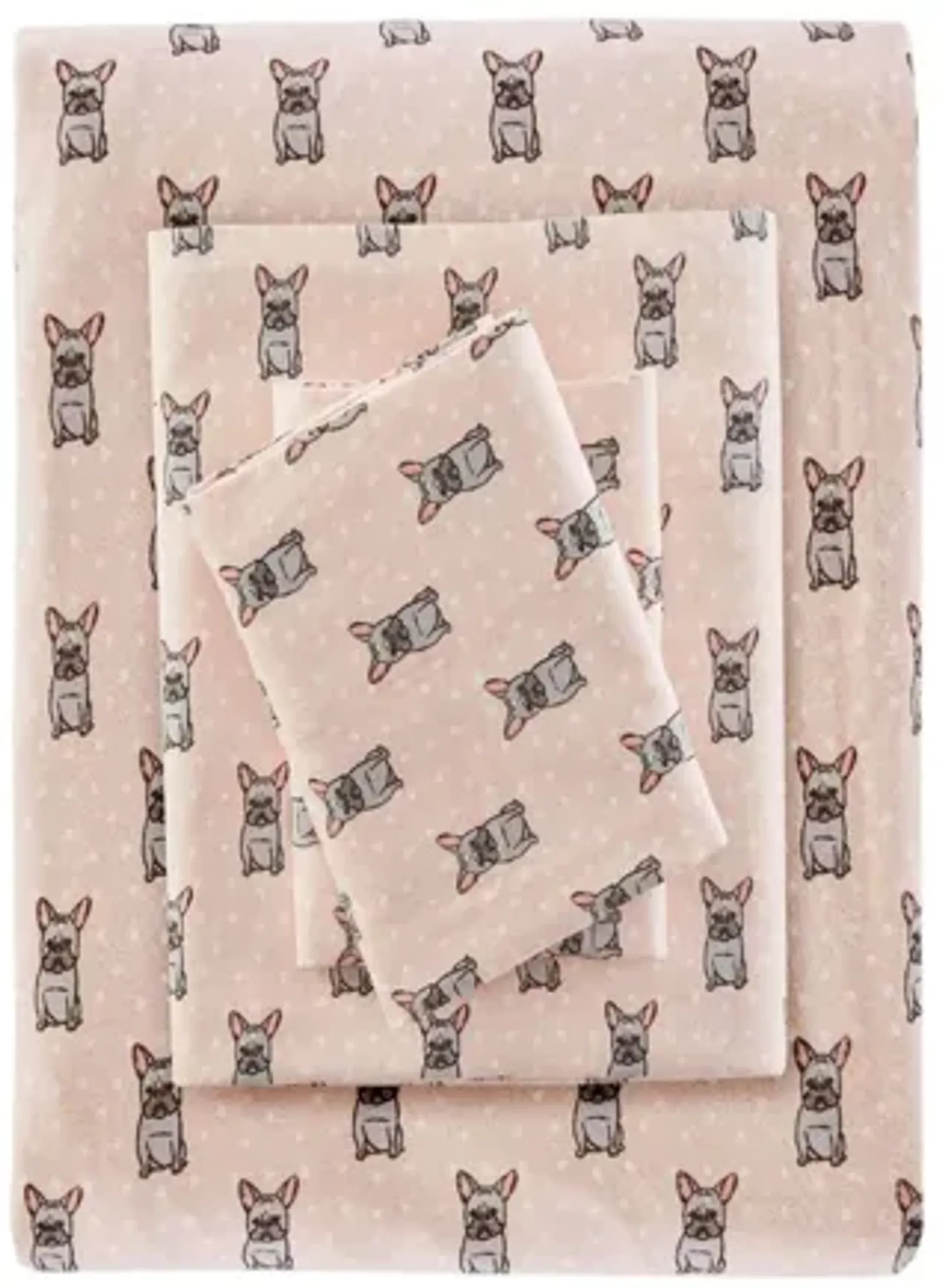 Cozy Flannel Pink French Bulldog 100% Cotton Flannel Printed Queen Sheet Set