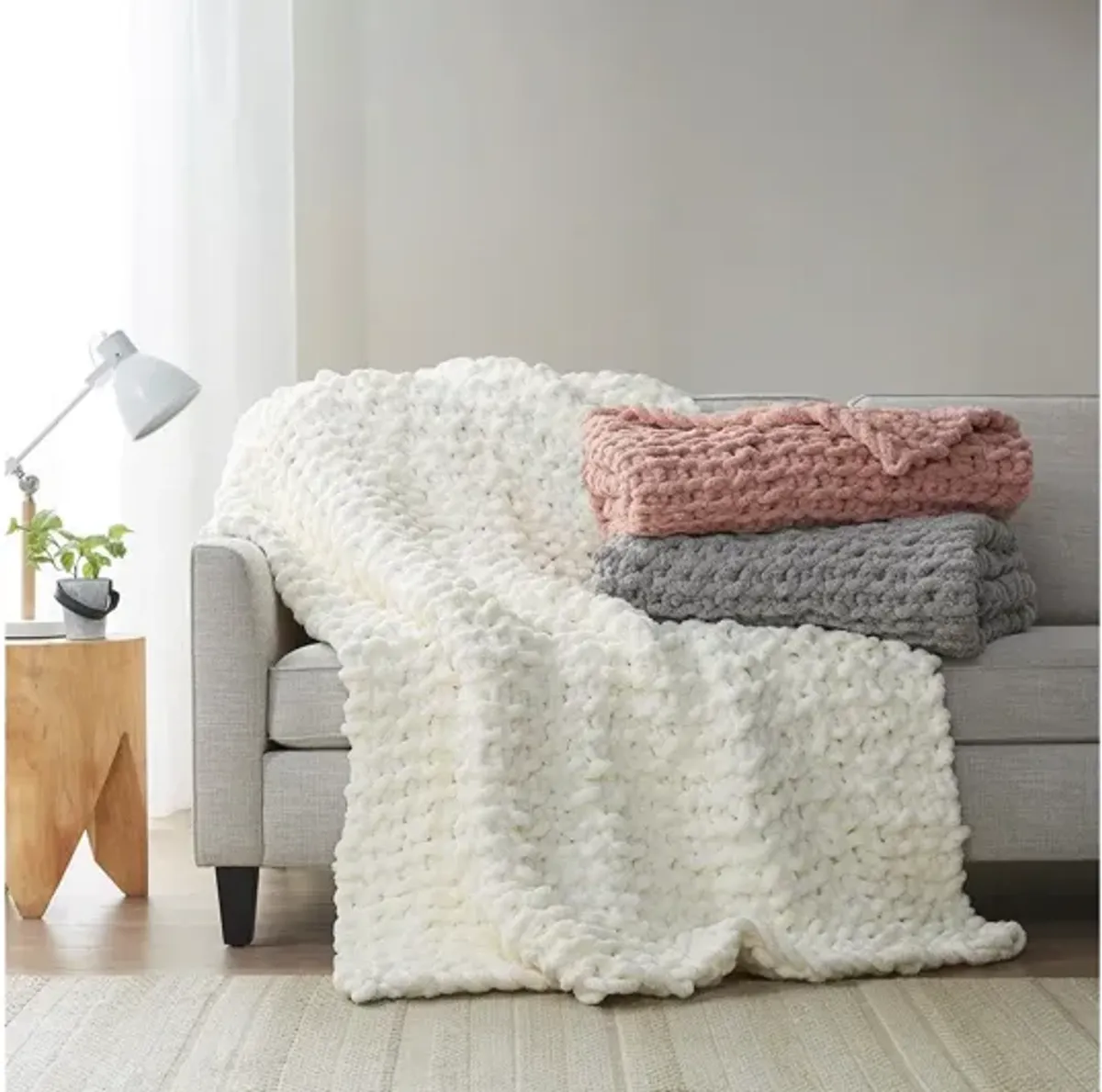 Chenille Blush Chunky Knit Throw