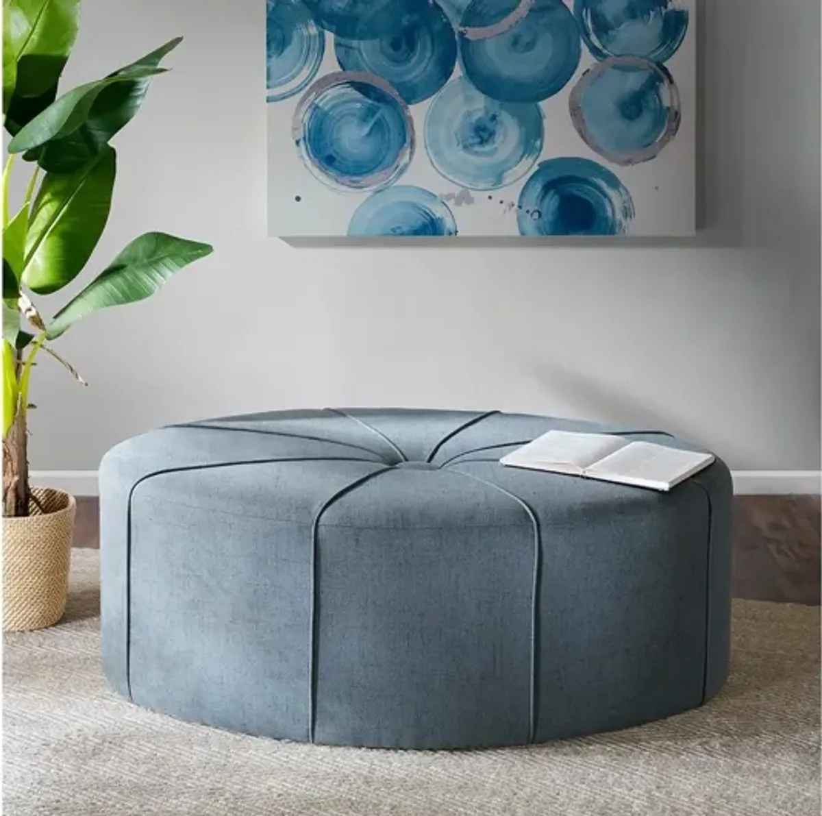 Ferris Blue Oval Ottoman