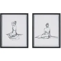 Feminine Figures Deckle Edge Sketch 2 Piece Framed Wall Art Set