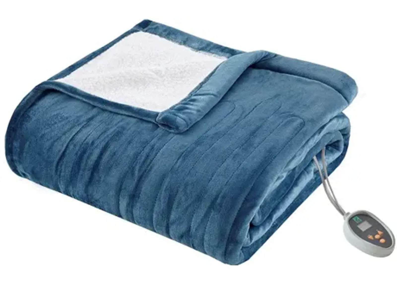 Ultra Soft Blue Plush Reverses To Berber Heated Blanket with Bonus Automatic Timer